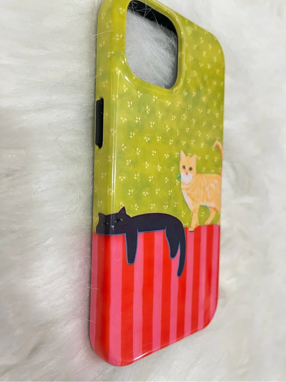 Green & Red Whimsical Cat Pattern Phone Case - Cute Cat Design